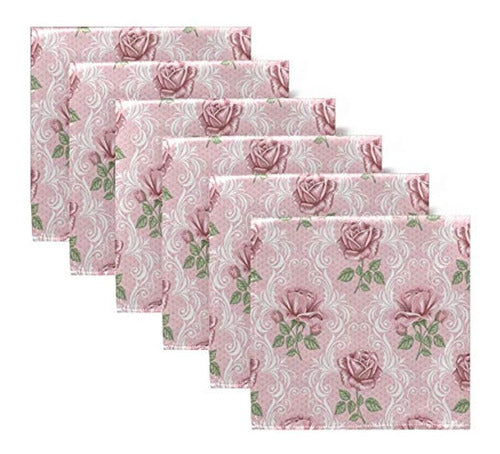 Alaza Vintage Elegante Floral Rosa Servilletas De Tela Juego 0