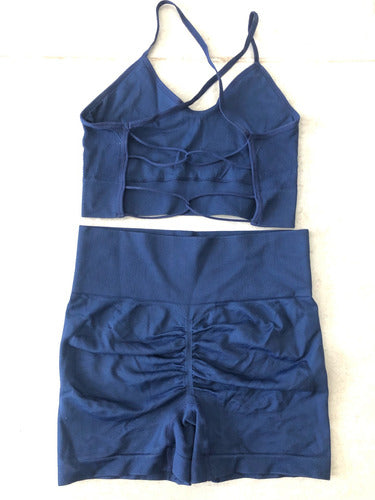 Shein Navy Blue Sexy Back Sports Set 1