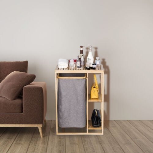 Cesta Lavandería Armario Mueble Estanteria De Bambú Baño 1