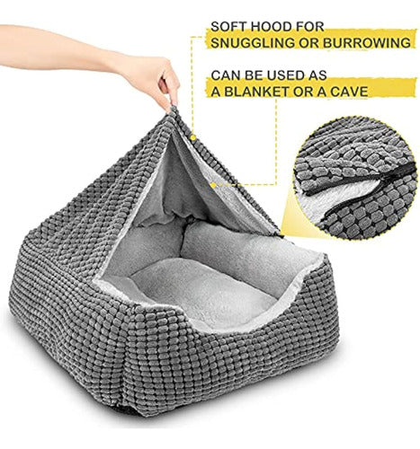 Gasur Pet Beds for Dogs of All Sizes, Hooded Blanket for Puppies, Luxury Orthopedic Anti-Anxiety Beds for Indoor Cats - Gasur Camas Para Perros Grandes, Medianos Y