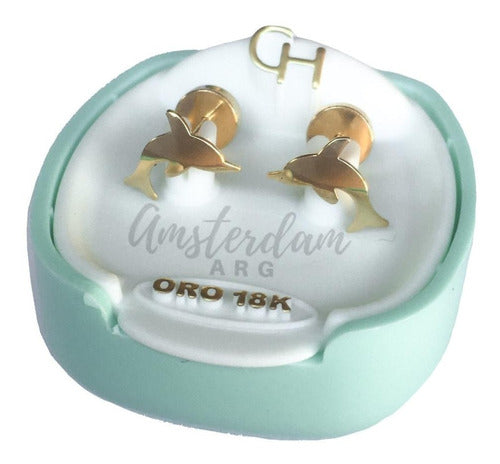 18kt Gold Open Hoop Earrings Brand CH Dolphin 156 0
