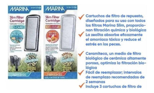 Marina Bio-Carb Slim Filter Replacement for S10 S15 S20 Aquarium x3 5