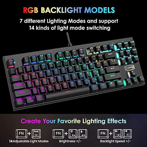 RUNOUT Tkl Gaming Keyboard Mechanical RGB LED Rainbow Backlit 1