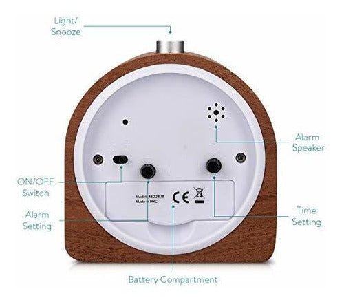 Reloj Despertador Analogico De Madera Navaris - Esfera Redo 2