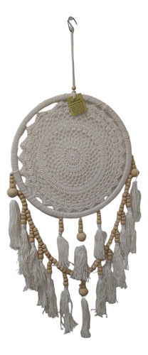 Atrapasueños Artesanal Blanco Crochet Y Borlas 67 Cm De Alto 0