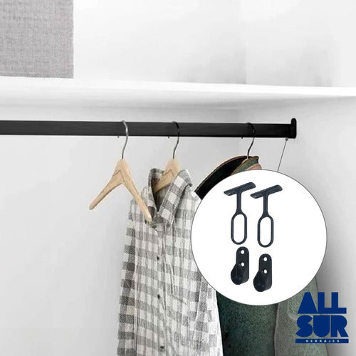 Kit Black Oval Pipe Supports for Closet Clothes Rail Metal 2