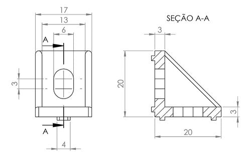 Cantoneira Em Alumínio 20x20x17 Preta - P/ V-slot E T-slot - 1