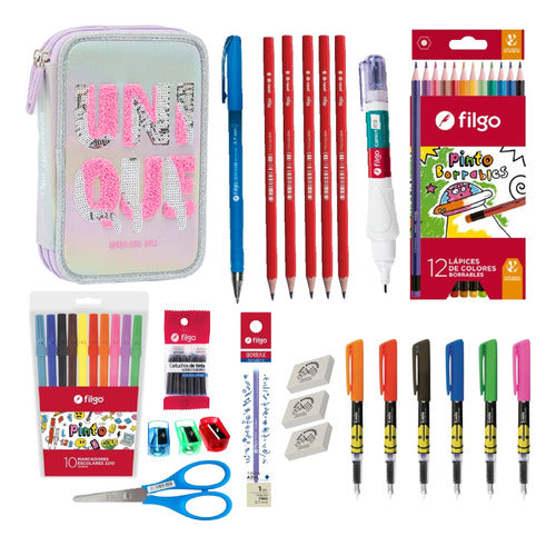 Complete Simball 2 Tier Pencil Case with 46 School Supplies 0
