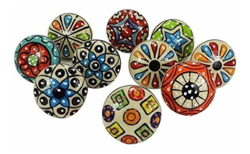 WOTT Set of 20 Mix Vintage Handpainted Ceramic Knobs Cabinet Drawer Knobs Flat Handles 0