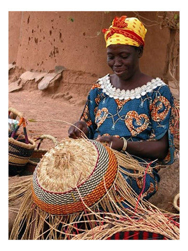 African Market Basket, Cesta De Paja Tejida Ovalada Grande . 2