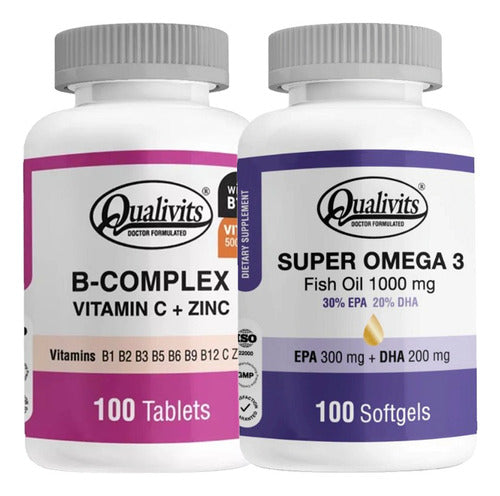 Qualivits B Complex, Zinc, Vitamin C Super Omega 3 100 Softgels 0