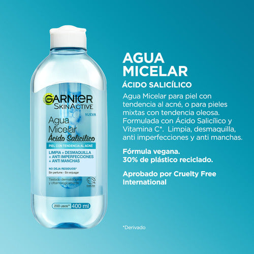 Agua Micelar Con Ácido Salicílico De Garnier 400ml 4