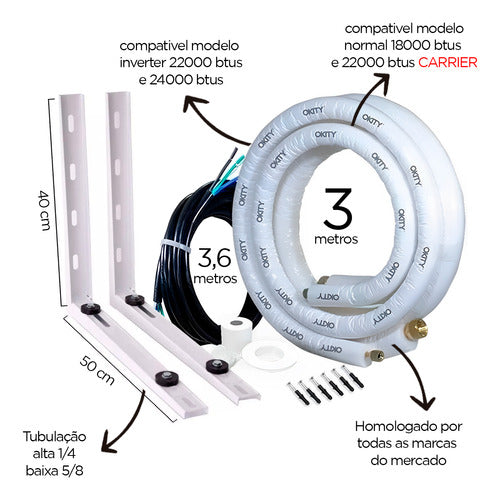 Kit Instalação Ar Inverter Split 22000 Btus 3m Com Suporte 2