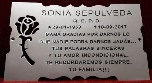 Grabados Artisticos Stainless Steel Memorial Plaque 25x15 with Cut-out Rose 1