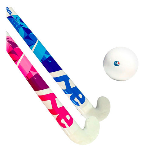 Hockey Equipment Initial Kit Fiberglass Stick + Textured White Ball 0