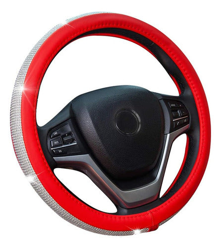 Shiny Silver with Red Steering Wheel Cover 38cm Oregon Brand 0