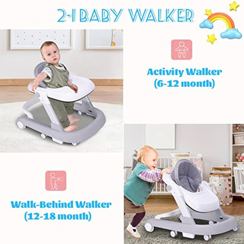 FUGUALIN Foldable Baby Walker for Boys and Girls, 2 in 1 for Learning to Sit or Walk Backwards, Adjustable Speed Rear Wheels, Safety Bumper, Removable Seat Cover, Anti-overturn - Fugualin Andador Plegable Para Bebés Para Niños Y