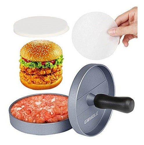 GWHOLE Non-Stick Burger Press - Hamburger Patty Maker with 100 Wax Papers 0