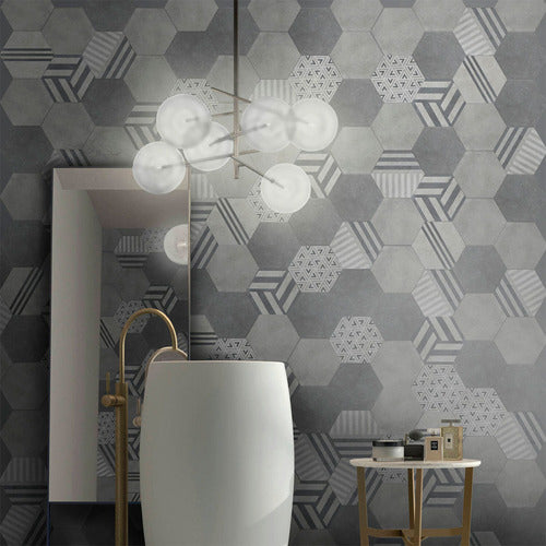 Porcelanato Piso Y Pared De 19.8x22.8 Hexagonal Decorado Gri 1