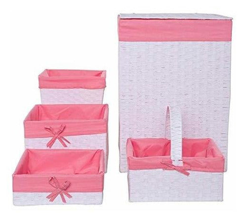 Redmon 5-Piece Basket Set, White / Pink 1