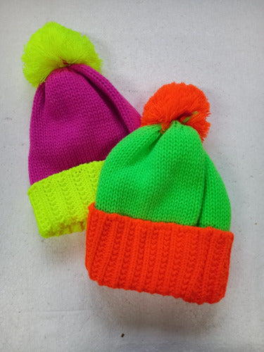 Fluorescent Thick Wool Beanie with Pompom CY10 2