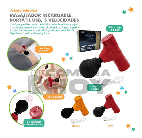 CompraHoy Rechargeable USB Massager with 3 Speed Vibrations 13241 1