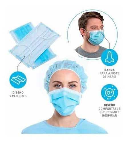 Generic Triple Layer Thermo-Sealed Face Masks Box of 50 with Nose Clip 0