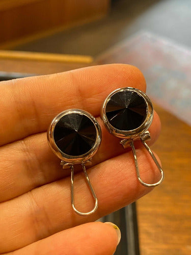 Luli Surgical Steel Clip-On Earrings with Black Crystal 3