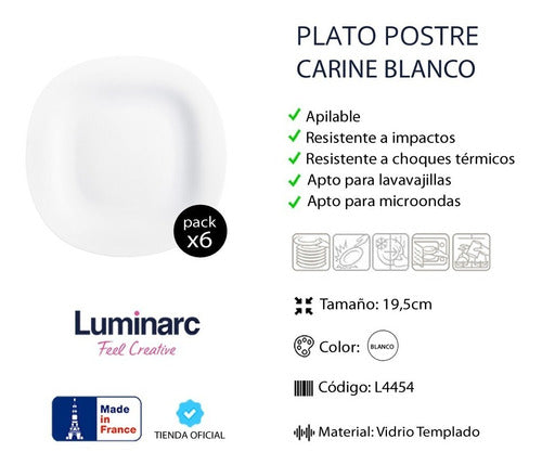 Luminarc Juego Vajilla X19 Carine Vidrio Templado Platos 6