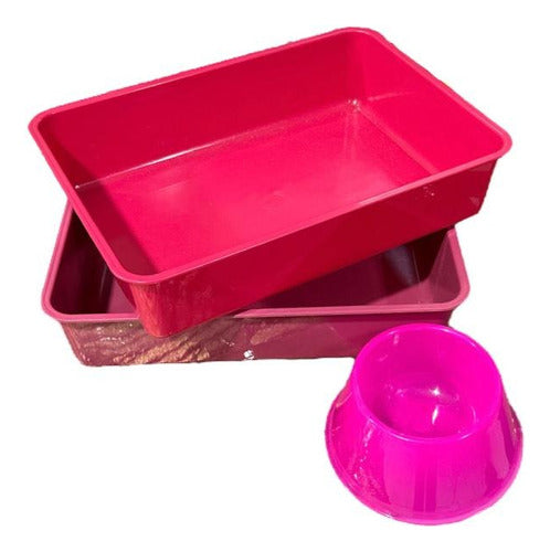 Cat Kit: 2 Sanitary Trays + Plastic Feeder 1