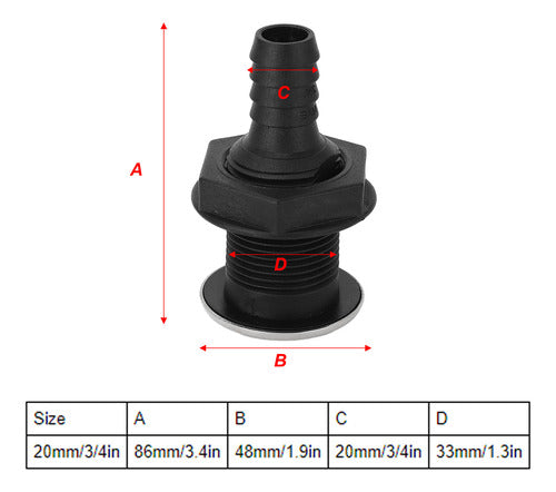 Conexão De Mangueira Thru Hull, Encaixe De 3/4 Polegadas, Ny 4