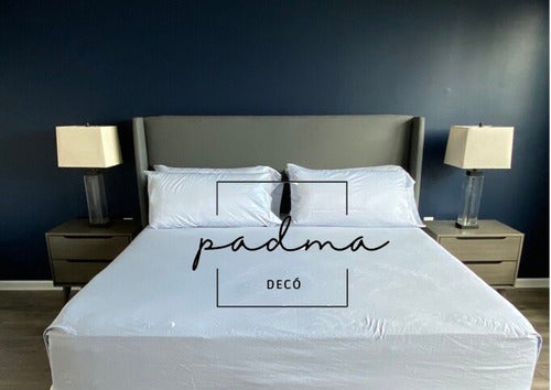 Upholstered Bed Headboard with Side Panels 2-Plazas Linen, Velvet 2