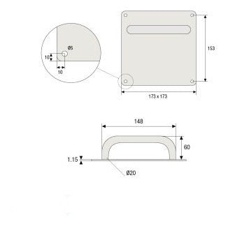 THM Fixed Handle with Stainless Steel Plate 173x173x1.2 Right Palette 1