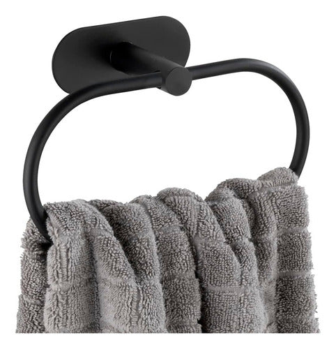 Morshop Adhesive Black Bathroom Towel Rack Ring Stainless Steel 0