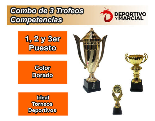 Terna 3 Copas Premios Trofeos Torneos Deportivas 44 Cm Combo 1