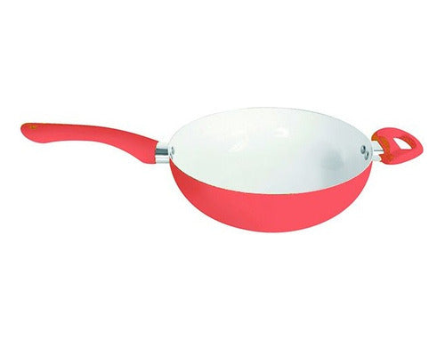 Carol 26 Cm Red Ceramic Non-Stick Wok with Handle 1