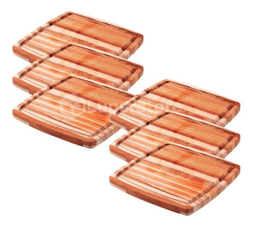Set of 6 Square Wood Plates for BBQ and Camping - Reinforced 0