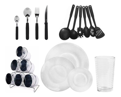 La Vidriera Regalos Complete Dinnerware Set 55 Pcs Plate Glass Cutlery Spice Rack 0