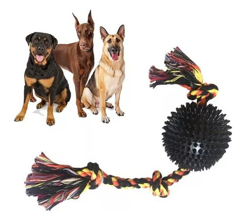 Pet Toy Set Black Ball Rope Puller 3 Knots Large 1