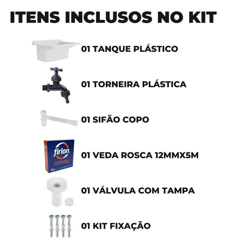 Tanque Plástico Branco 34l+ Sifão Copo+ Veda Rosca+ Torneira 1