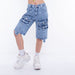 Girls' Jean Bermuda Shorts with Decorative Chain - High Waist - Adjustable Waist - 6 Pockets 1