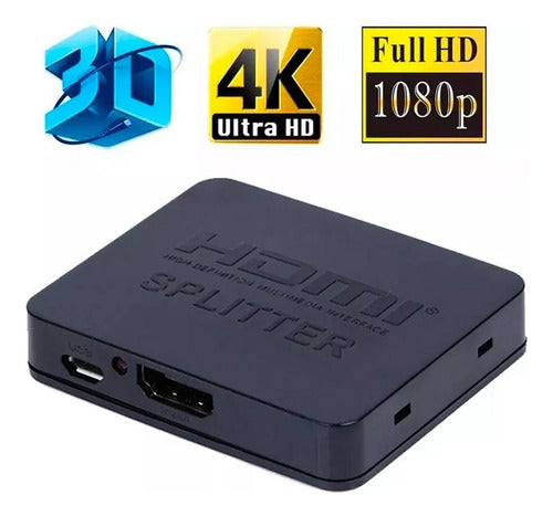 Caja Splitter Hdmi 1 X 2 Activa Alta Definición Premium 4k 2