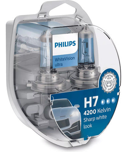 Kit 2 Philips H7 Sharp White 4200K 55W Bulbs + T10 Blue 0