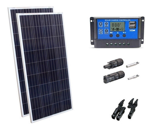 Kit 2xpainel Placa Energia Solar 155w Controlador30a Mc4 0