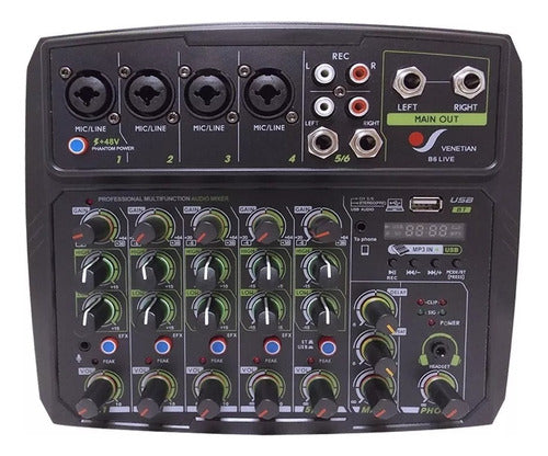 Consola Venetian B6 Live Mixer 6 Canales Interface Usb Mp3 0