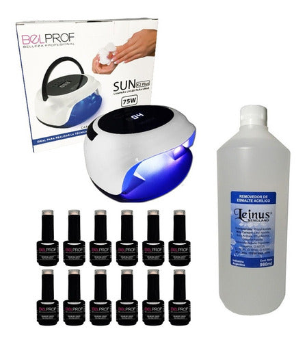 Belprof LED Nail Lamp Kit 75W with 12 Polishes + 1L Remover 6