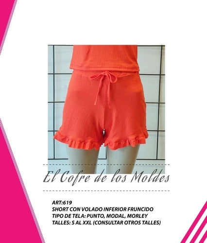 Molde Digital Short De Punto Volados Ruedo,pack De 5 Talles! 1