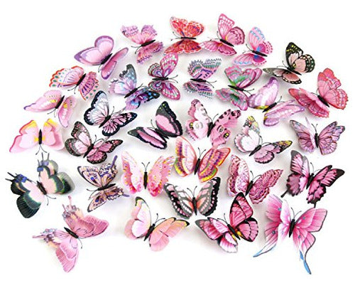 Mariposas Decorativas Stickers 3d  X 12u Rosadas 1