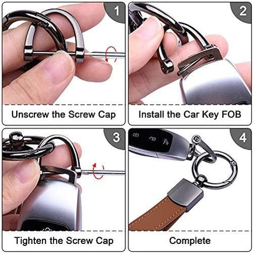 Wisdompro Brown Leather Keychain Carabiner with 3 Metal Rings and D-Ring 6