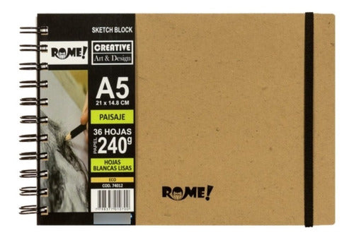 Rome Sketch Block A5 Landscape 240 Gr 36 Sheets Smooth with Spiral 0